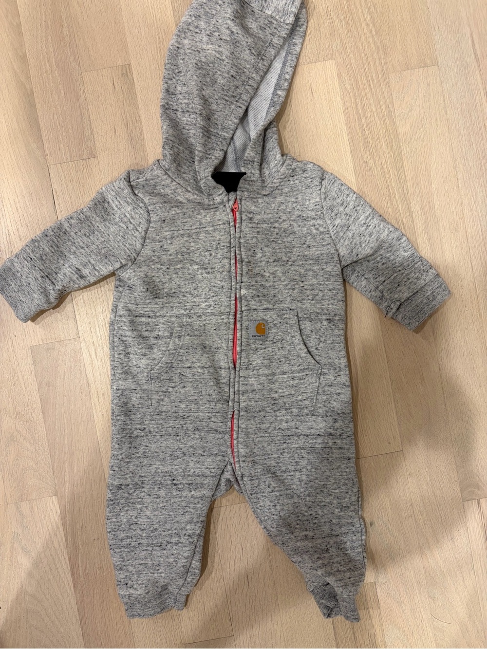 Carhartt Heather Gray Hooded Baby Footed One-Piece 3-6 months